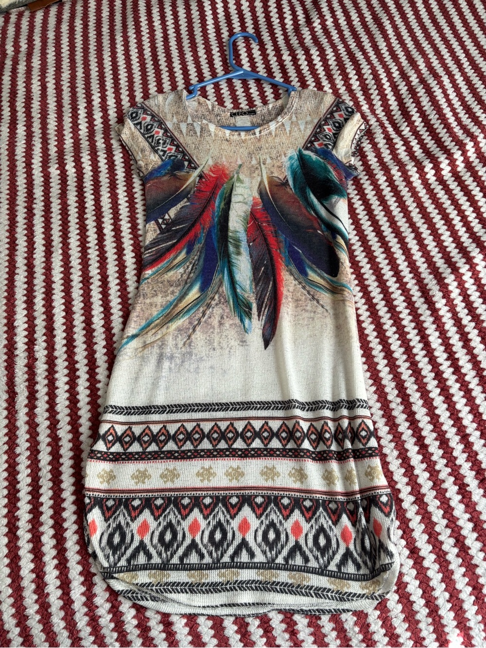 cleo Cream Midi Dress with Multicolor Feather Print